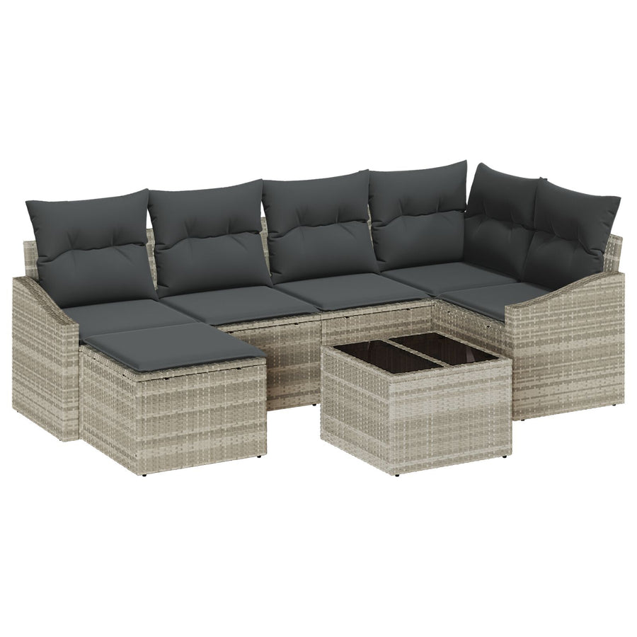 7 Delige Tuin Eetset Met Kussens Grijze Poly Rattan