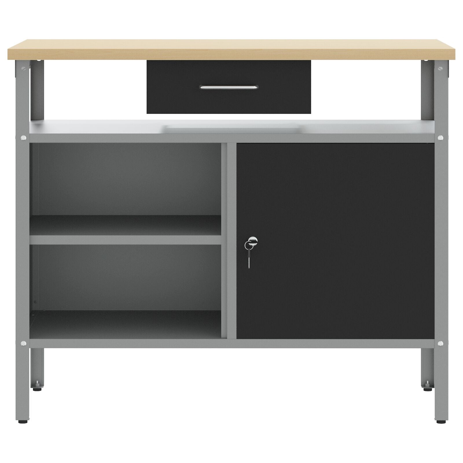 Werkbank Met Vergrendelbare Deur 100X55X85 Cm Staal Zwart en grijs