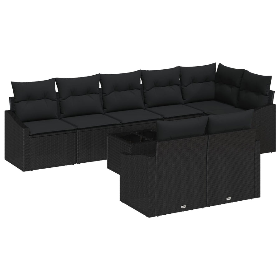 9-Delige Tuin Eetset Met Kussens Beige Poly Rattan