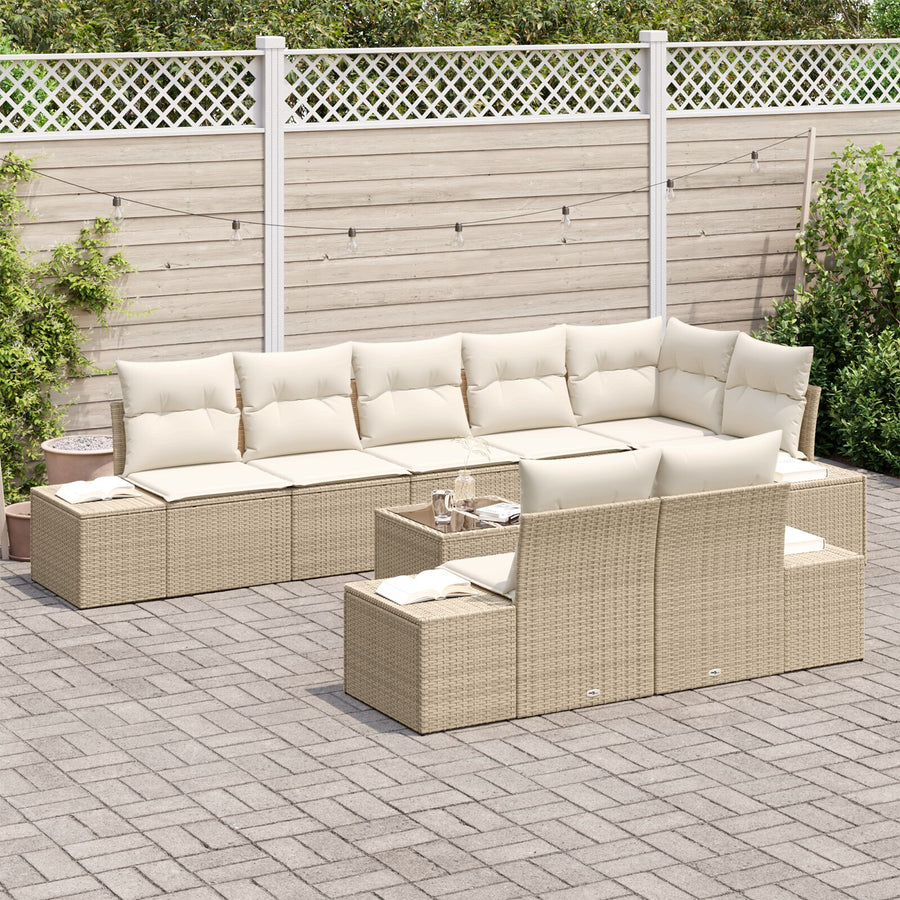 9-Delige Tuin Sofa Set Met Kussens Bruin Poly Riet Beige en wit met tafel