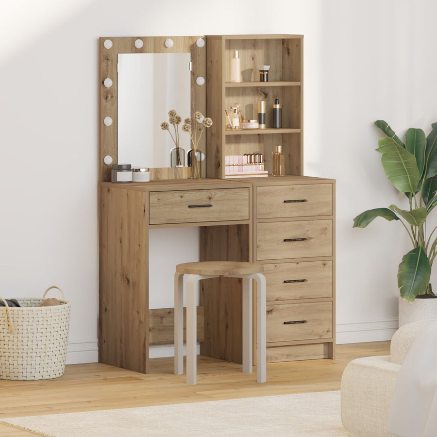 2-Delige Kaptafelset Met Led Artisan Eiken Engineered Wood