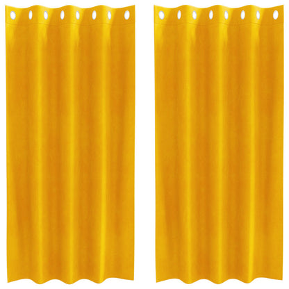 Zwarte Blokkeer Gordijnen Met Ringetjes 2 Stuks Velours Mosterdgeel 140 x 175 cm met oogjes