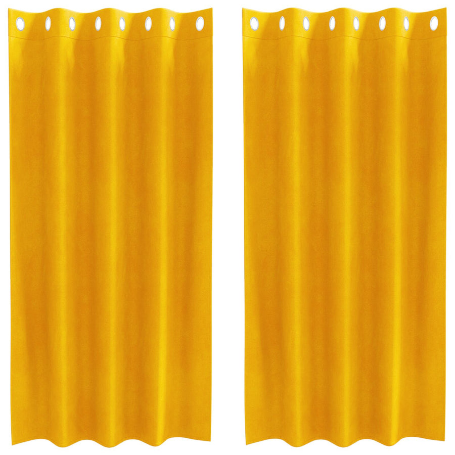 Zwarte Blokkeer Gordijnen Met Ringetjes 2 Stuks Velours Mosterdgeel 140 x 175 cm met oogjes