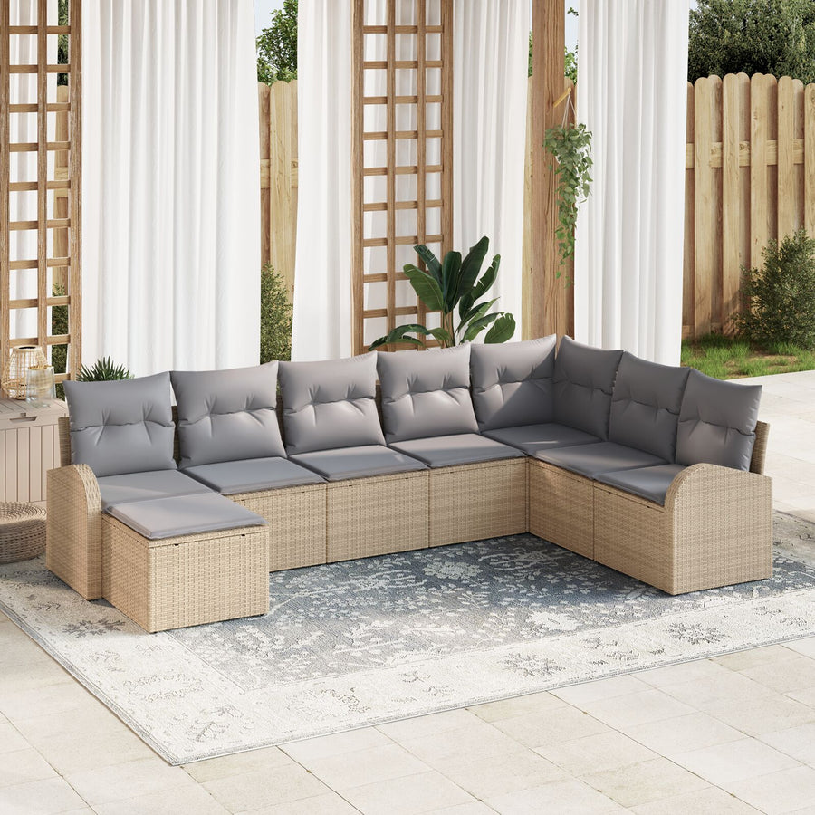 Tuinsofa Set Set Van 8 Beige Rattan En Stof Tuinsofa Set