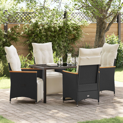 5-Delig Tuin Eetset Met Kussens Zwart Poly Rattan