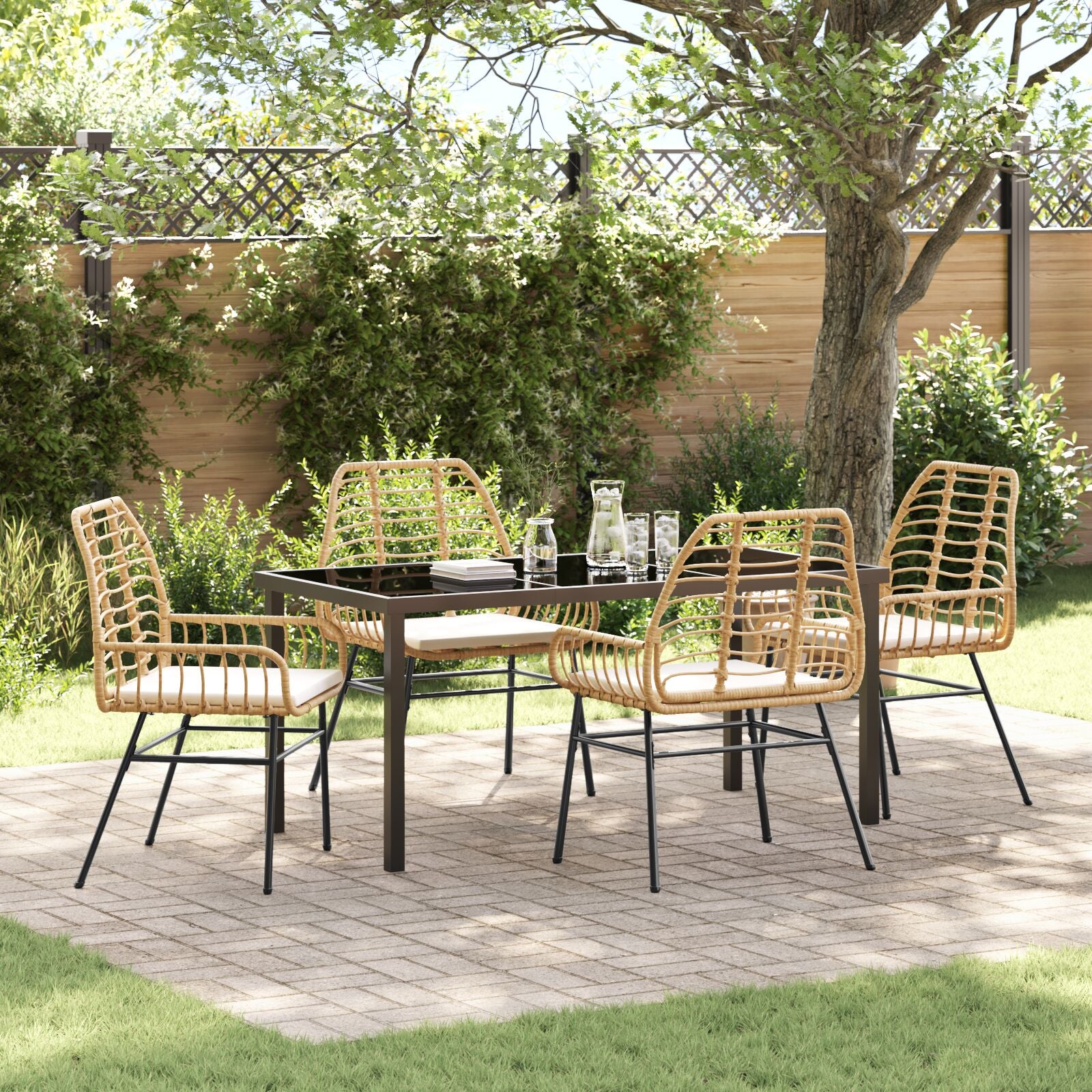 5-Delige Tuinset Met Kussens Bruin Poly Rattan
