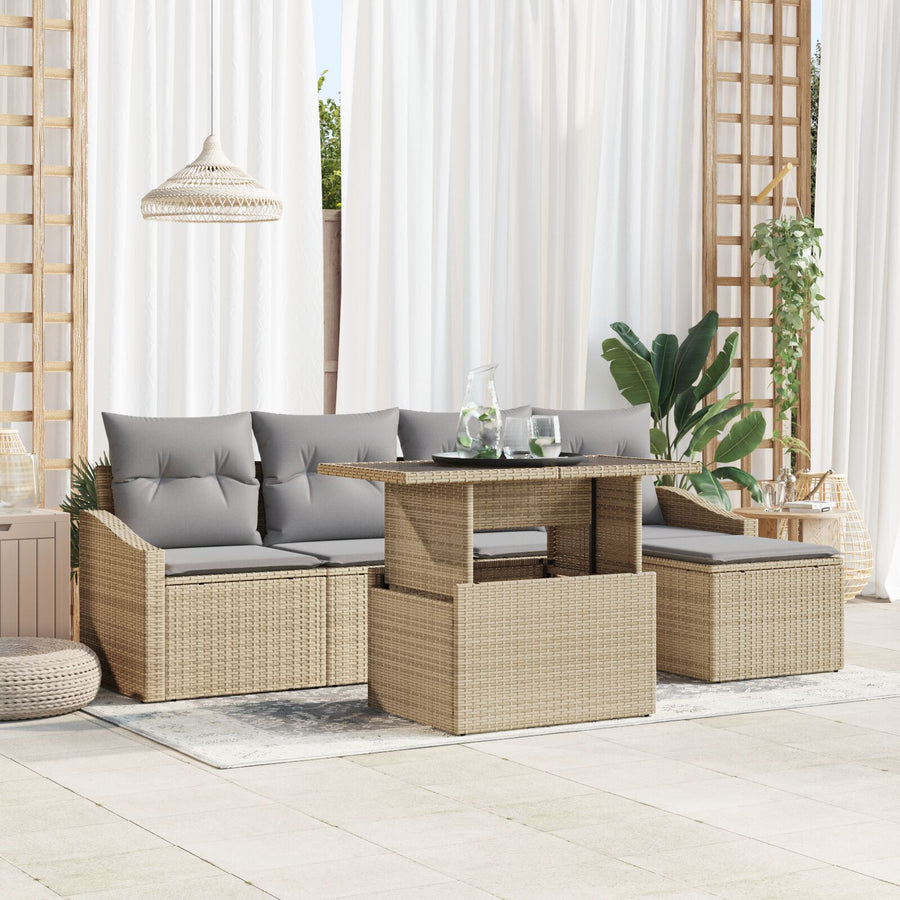6-Delige Tuin Sofa Set Met Kussens Beige Poly Rattan