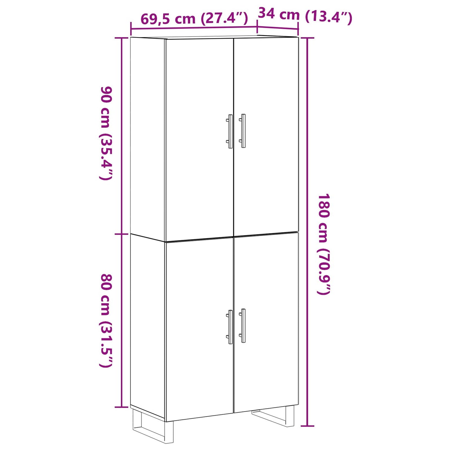Kasten 2 Stuks Zwart Eiken 69,5X34X180 Cm Geengineerd Hout