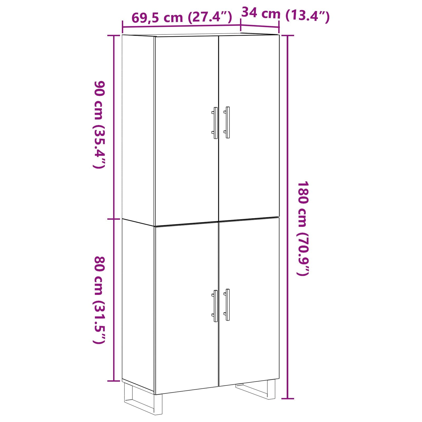 Kasten 2 Stuks Zwart Eiken 69,5X34X180 Cm Geengineerd Hout