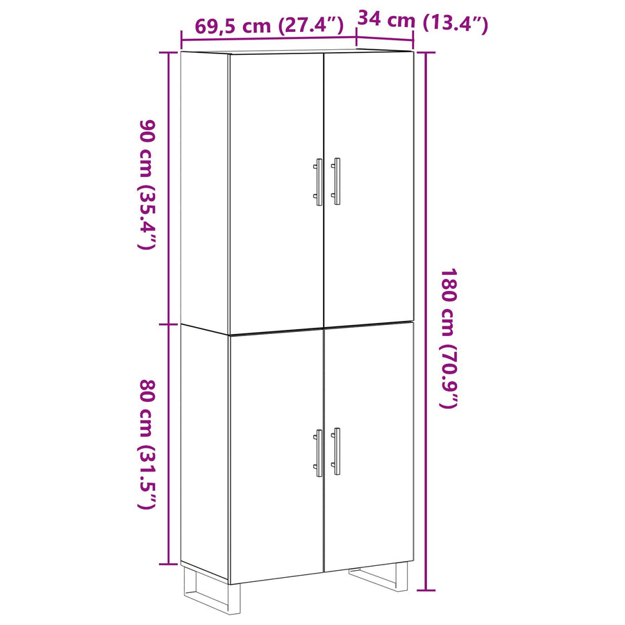 Kasten 2 Stuks Zwart Eiken 69,5X34X180 Cm Geengineerd Hout