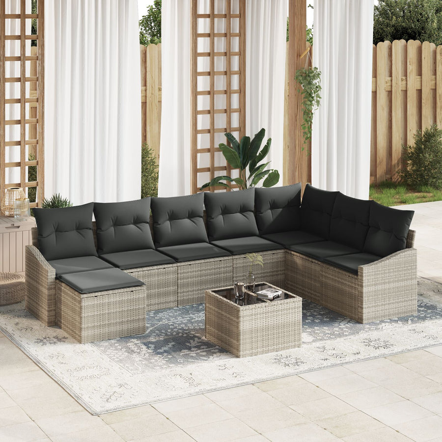 9-Delige Tuin Sofa Set Met Kussens Grijs Poly Rattan