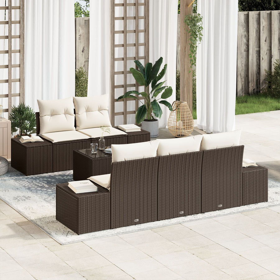 6-Delige Tuinsofa Set Met Kussens Bruin Poly Rattan
