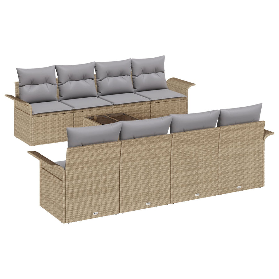 9 Delige Tuin Sofa Set Met Kussens Beige Poly Rattan