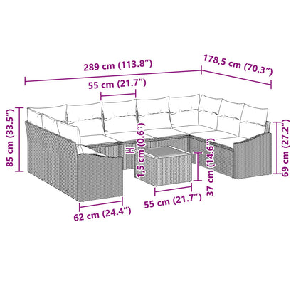 10-Delige Tuin Sofa Set Met Kussens Zwart Poly Rattan Acacia