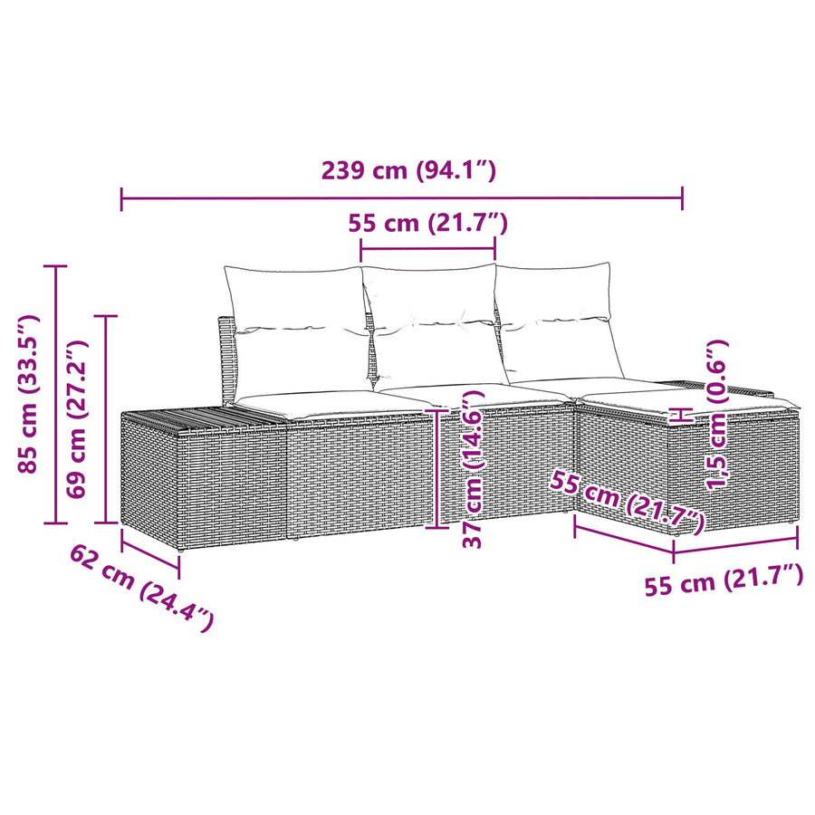 4-Delige Tuinbank Set Met Kussens Beige Poly Rattan