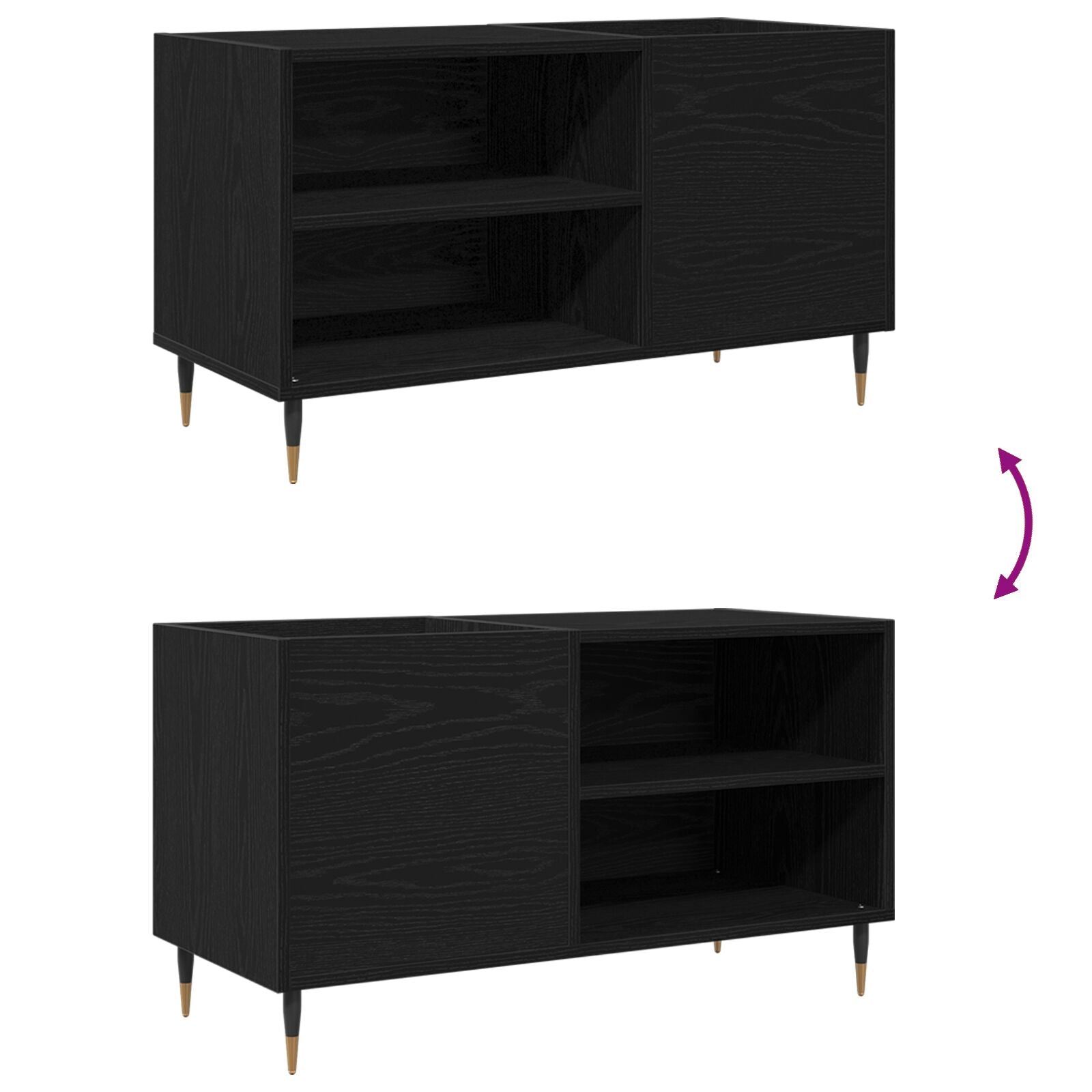 Recordkast 84,5X38X48 Cm Bewerkt Hout Zwart eiken