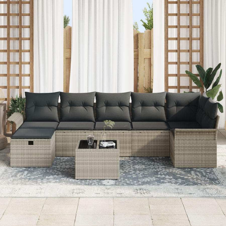 8-Delige Tuin Sofa Set Met Kussens Licht Grijs Poly Rattan