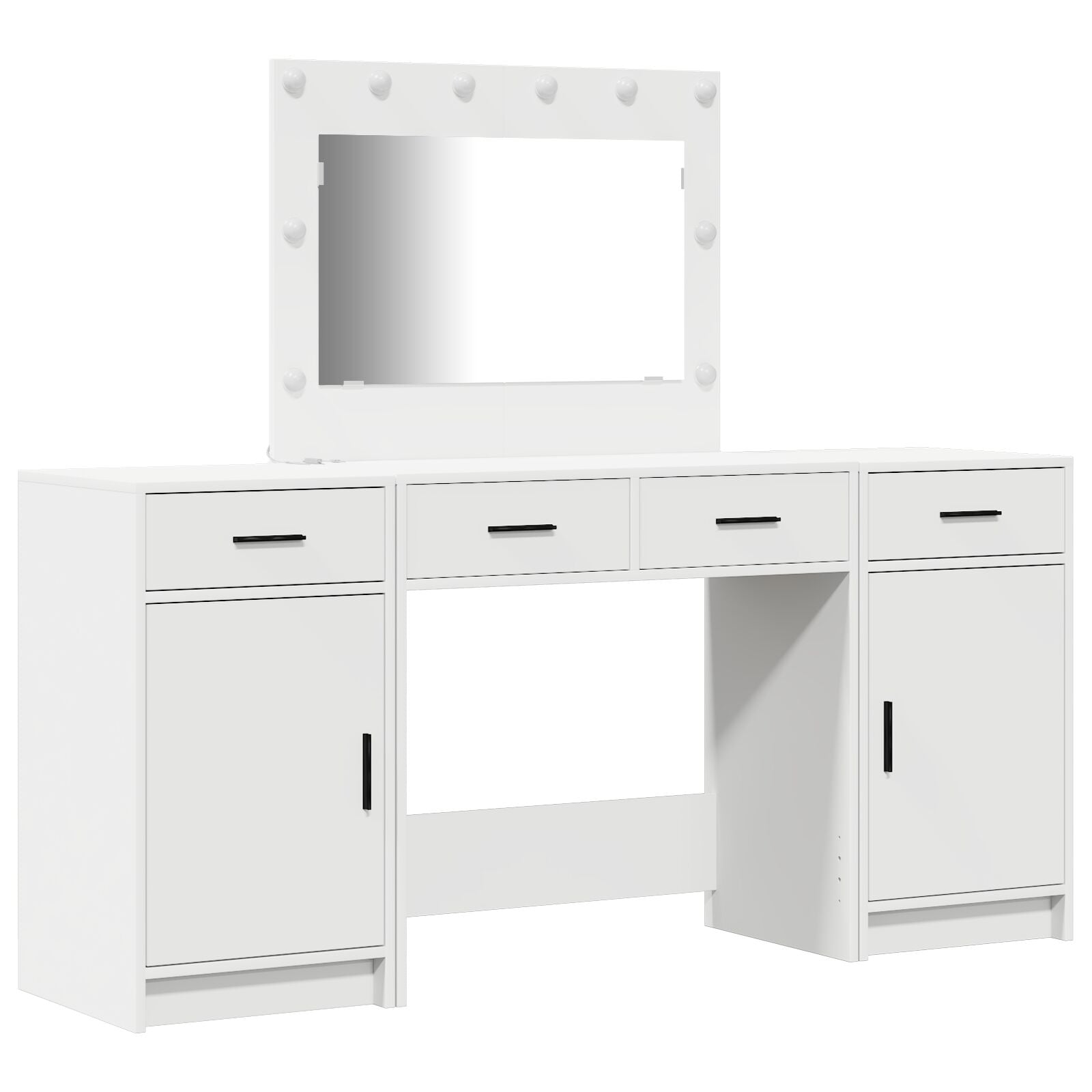 3-Delige Kaptafel Set Met Led, Wit Bewerkt Hout
