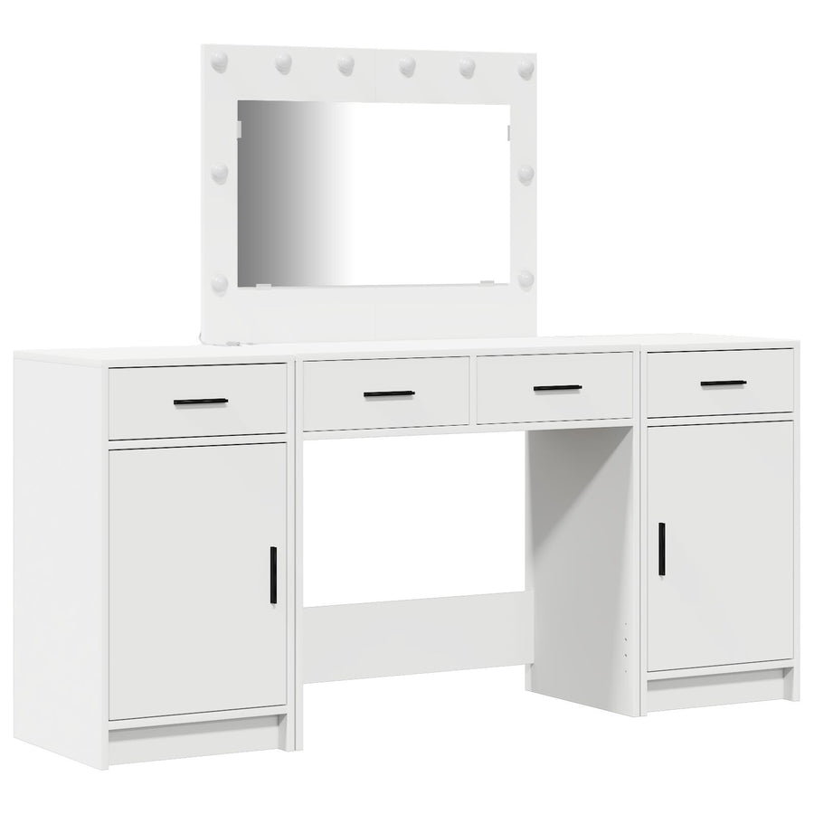 3-Delige Kaptafel Set Met Led, Wit Bewerkt Hout