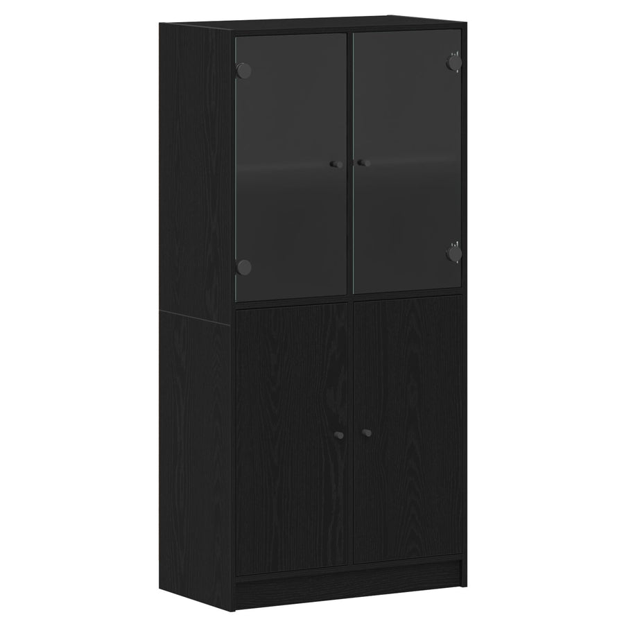 Highboard Met Deuren Zwart Eiken 68X37X142 Cm Bewerkt Hout