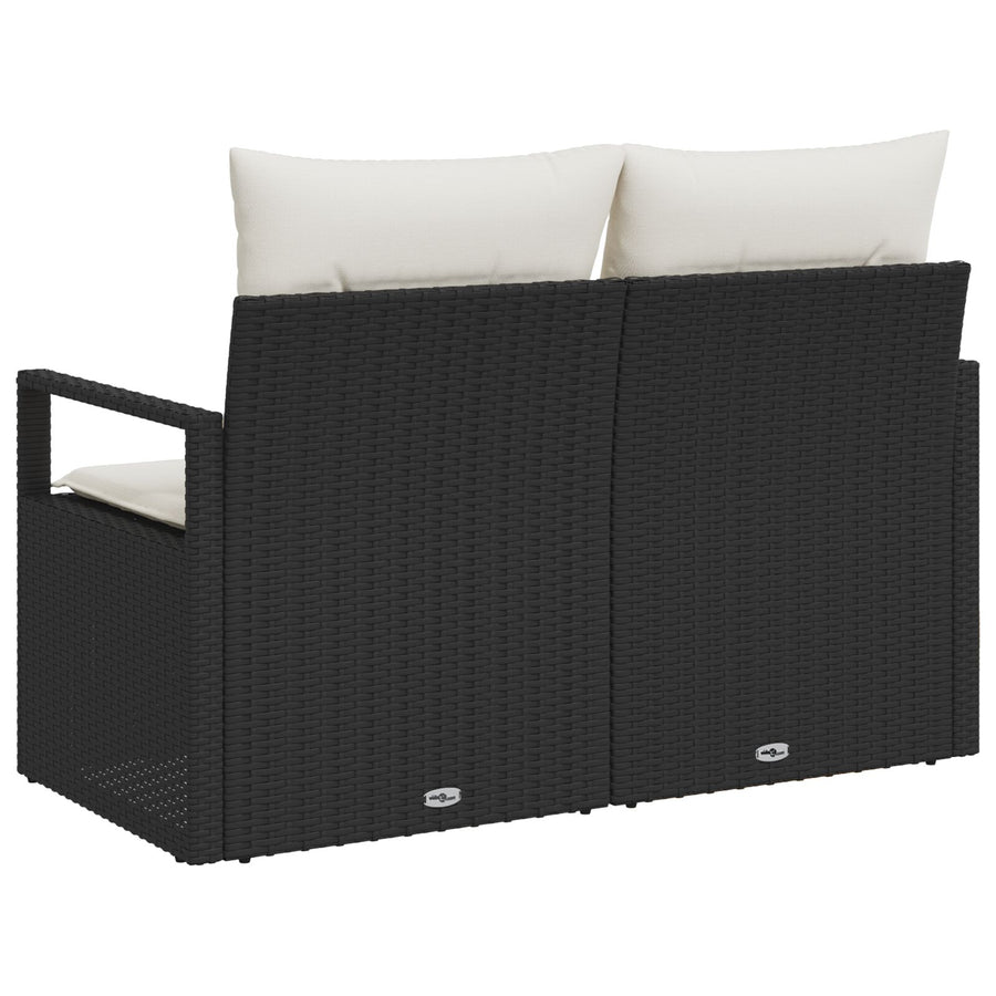 2-Zits Tuin Sofa Met Kussens Poly Rattan Zwart en crème zonder opslag