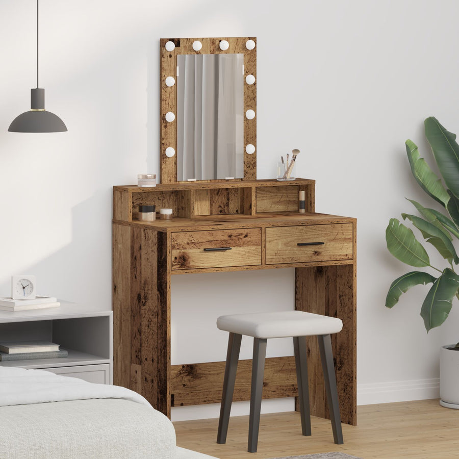 Kaptafel Met Led Verlichting - Vintage Houten Stijl, Oude hout 79 x 41 x 140 cm