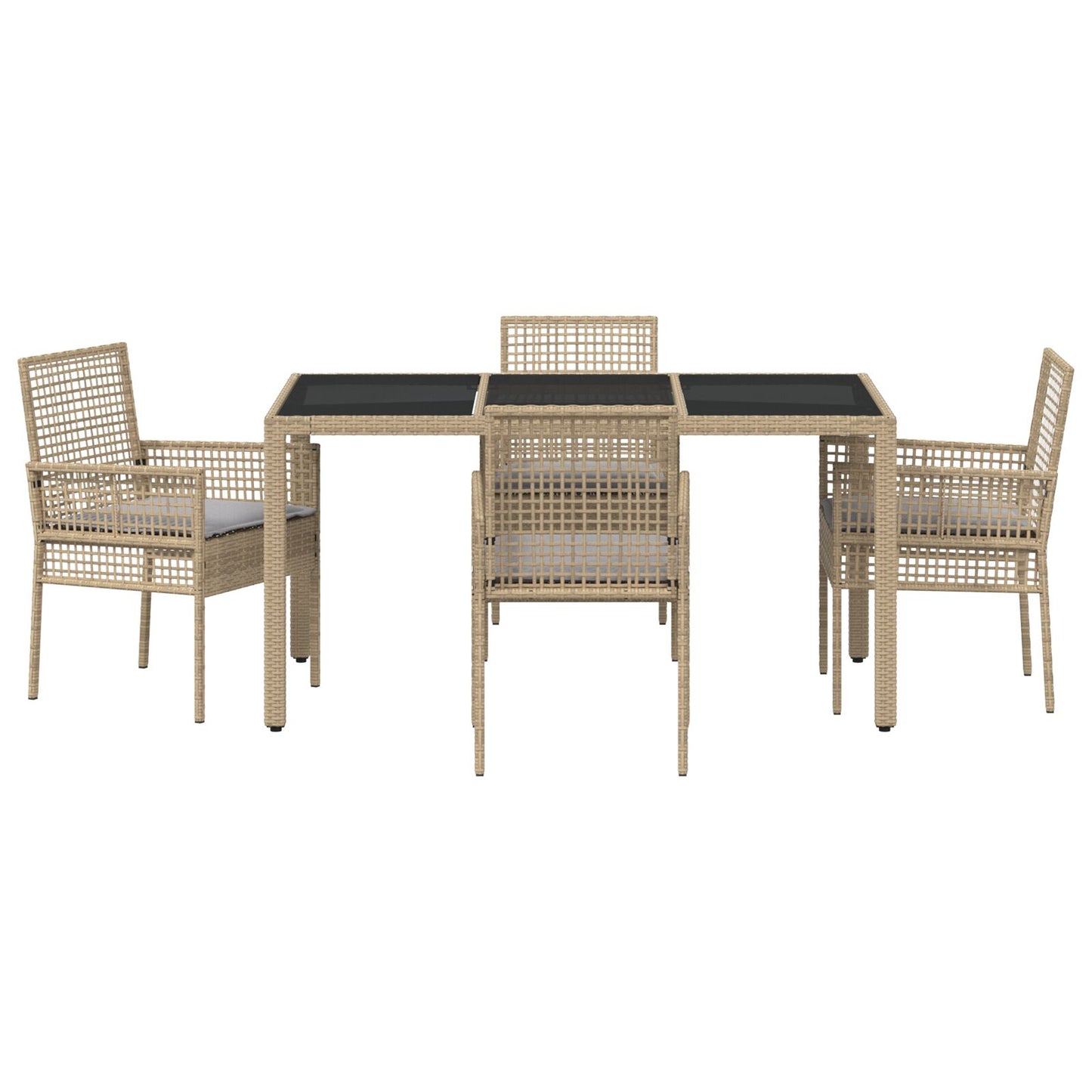 5-Delige Tuin Eetset Met Kussens Beige Poly Rattan