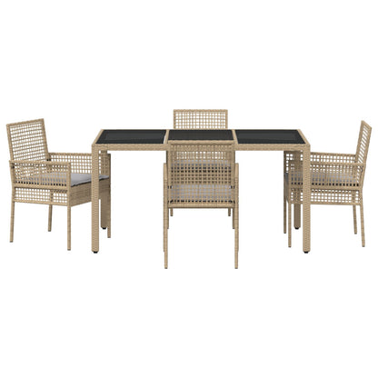 5-Delige Tuin Eetset Met Kussens Beige Poly Rattan