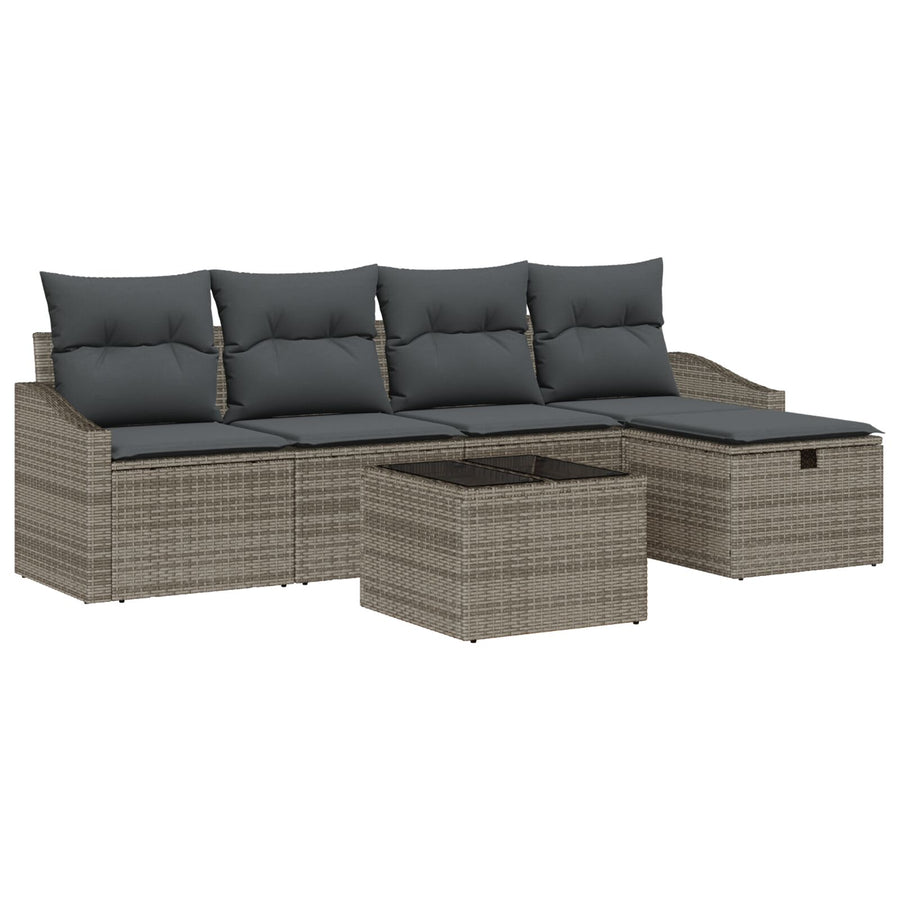 6-Delige Tuin Sofa Set Met Kussens Grijs Poly Rattan Wit