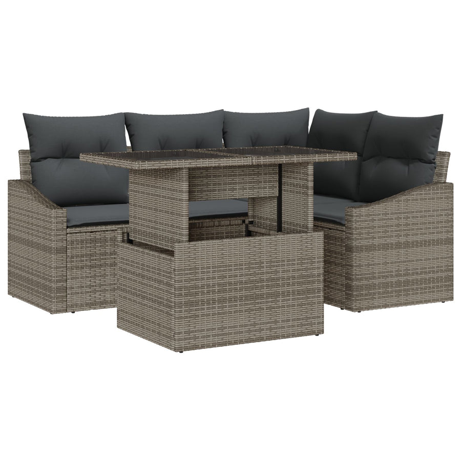 5-Delige Tuin Sofa Set Met Kussens Grijs Poly Riet
