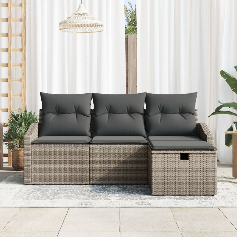 4-Delige Tuin Sofa Set Met Kussens Grijs Poly Rattan