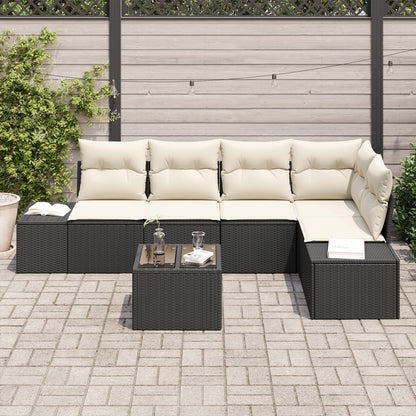 5-Delige Tuin Sofa Set Met Kussens Bruin Poly Rattan Zwart en wit met tafel