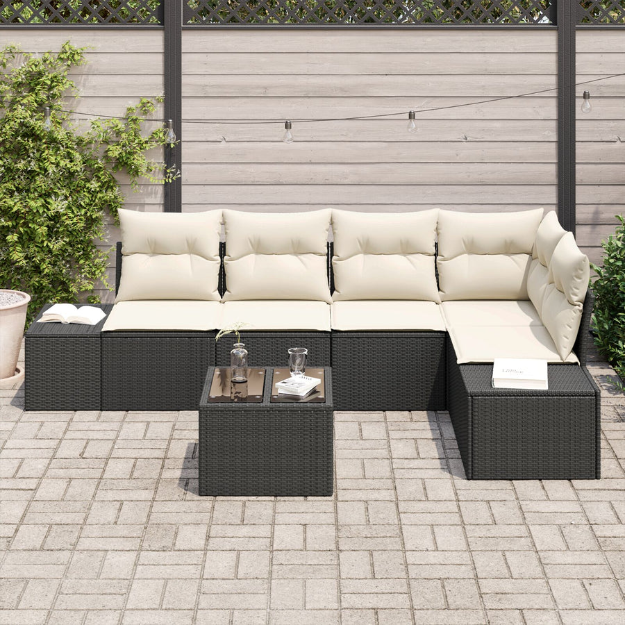 5-Delige Tuin Sofa Set Met Kussens Bruin Poly Rattan Zwart en wit met tafel