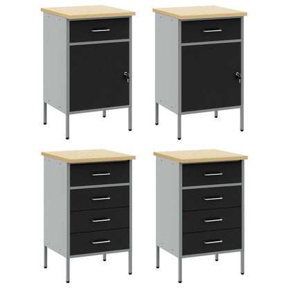 4-Delige Werkkast Set En Grijs Gelaagd Hout En Staal 4x (2x84/2x85 cm) Zwart 4x kast