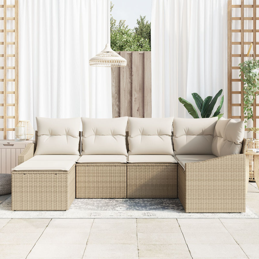 6-Delige Tuinstoelen Set Met Kussens Beige Poly Rattan