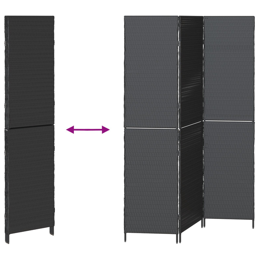 Kamerscherm Opvouwbaar 146X Poly Rattan 180 cm Zwart 3 panelen