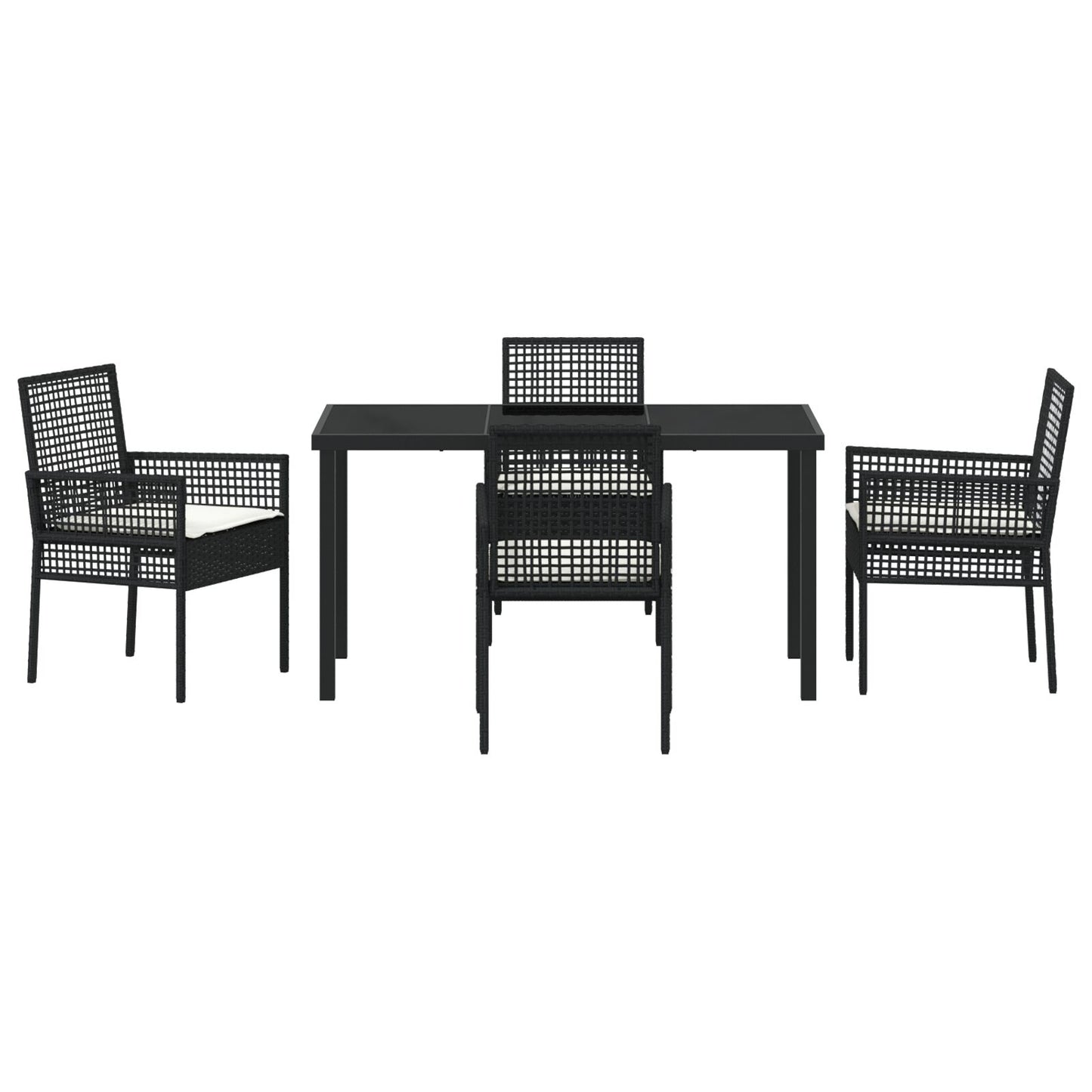 5 Delige Tuin Eetset Met Kussens Zwart Poly Rattan