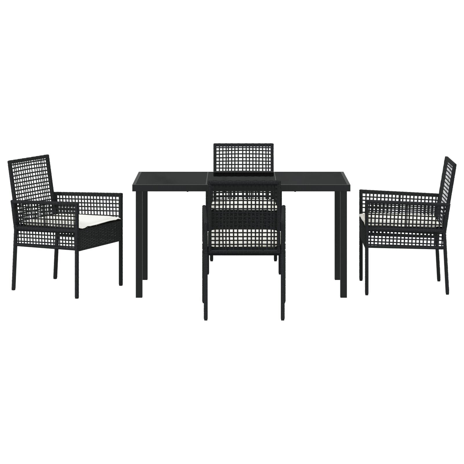 5 Delige Tuin Eetset Met Kussens Zwart Poly Rattan