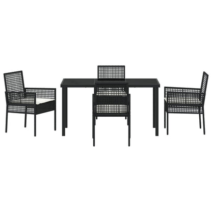 5 Delige Tuin Eetset Met Kussens Zwart Poly Rattan