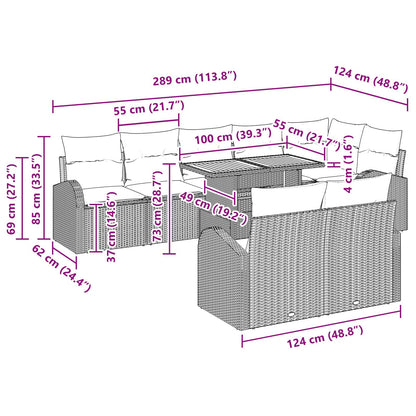 Tuin Sofa Set 9-Delige Set Grijs En Bruin Riet Tuin Tafels