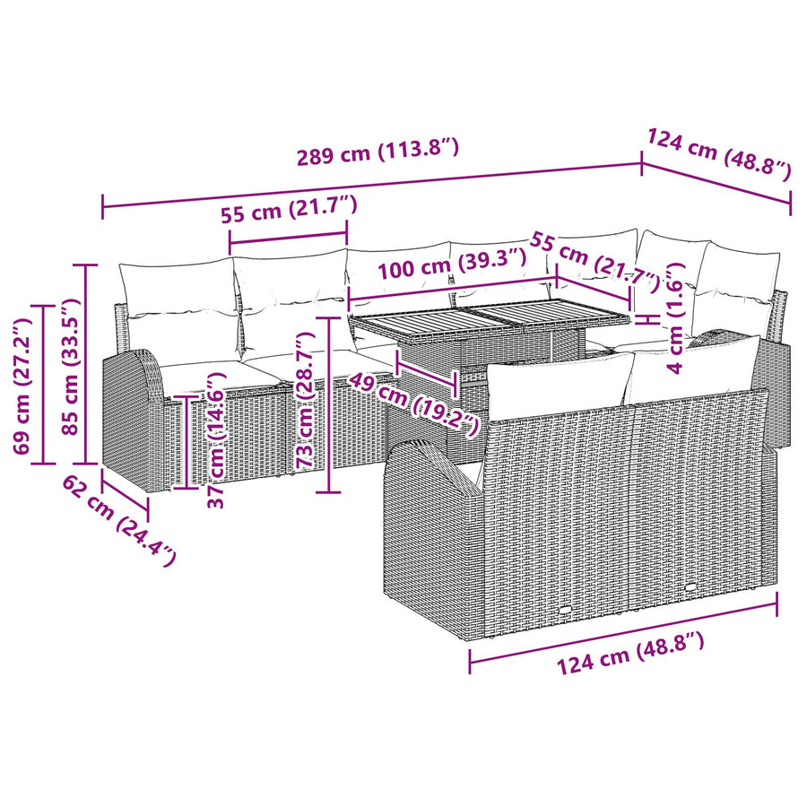 Tuin Sofa Set 9-Delige Set Grijs En Bruin Riet Tuin Tafels