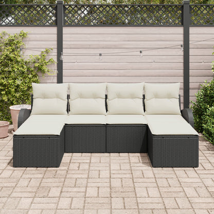 6-Delige Tuin Sofa Set Met Kussens Zwart Poly Riet