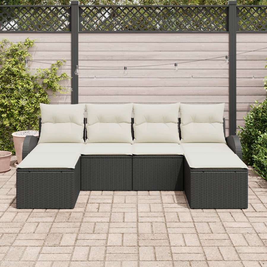 6-Delige Tuin Sofa Set Met Kussens Zwart Poly Riet