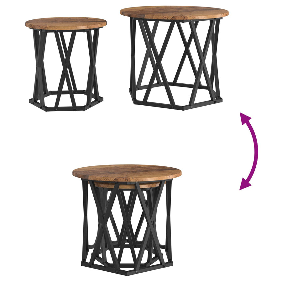 Nesting Bijzettafels 2 Stuks Oud Hout Gegoten Hout Gerecycled hout