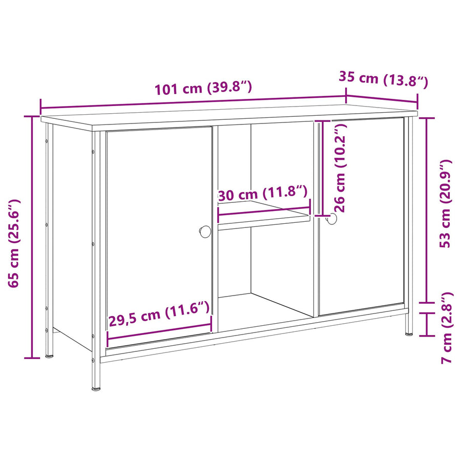 Tv-Kast Artisan Eiken 101X35X65 Cm Engineered Hout En Staal