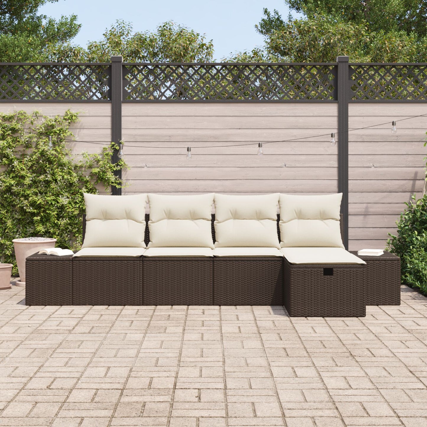 5-Delige Tuin Sofa Set Met Kussens Bruin Poly Rattan Wit