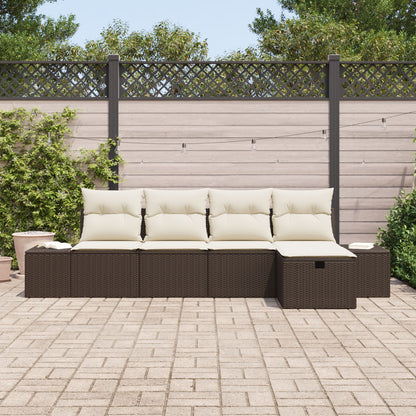 5-Delige Tuin Sofa Set Met Kussens Bruin Poly Rattan Wit