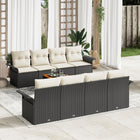 Garden bench set with cushion 9 pcs Black poly rattan