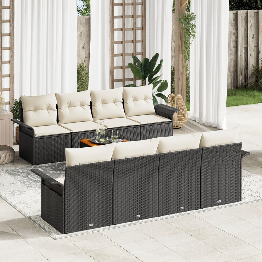 9-Delige Tuin Sofa Set Met Kussens Zwart Poly Rattan Acacia