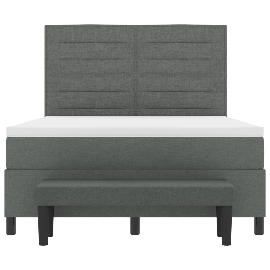 Boxspringbed Met Matras & Bank Stof Donkergrijs 140 x 190 cm Lijnen ontwerp